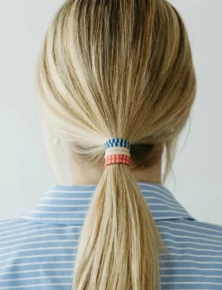 Hair ties squared pattern multicoloured 8-pack, recycled material - Hårsnoddar