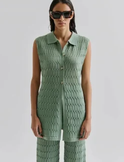 Hele Long Structure Knitted Vest - Stickade västar