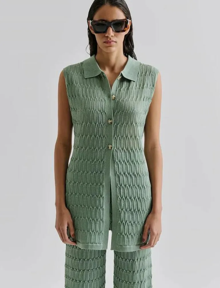 Hele Long Structure Knitted Vest - Stickade västar