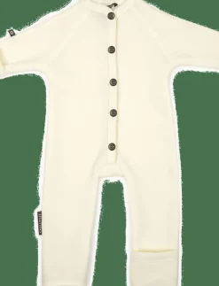 Jumpsuit, merino wool w. buttons, offwhite - Långärmad bodysuit
