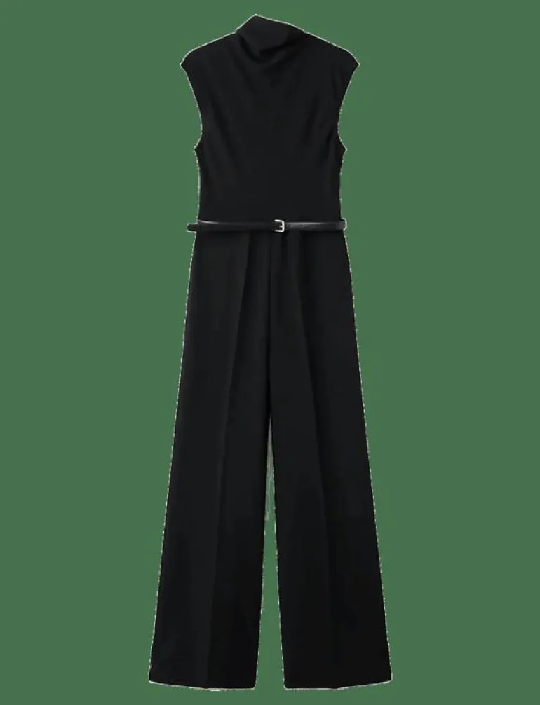 Jumpsuit with draped neck and belt - Jumpsuits