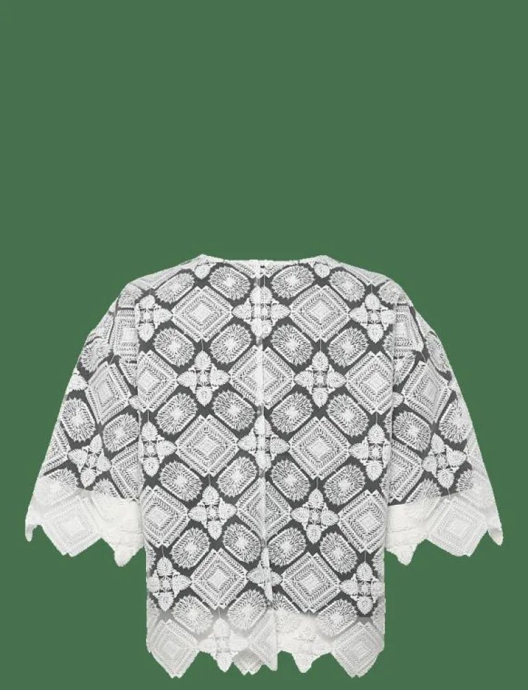 LEJSE BLOUSE WHITE EMBROIDERY - Kortärmade blusar
