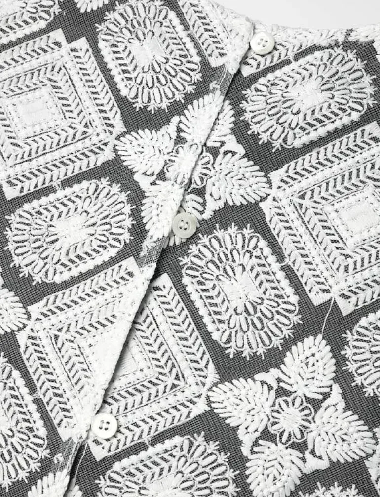 LEJSE BLOUSE WHITE EMBROIDERY - Kortärmade blusar