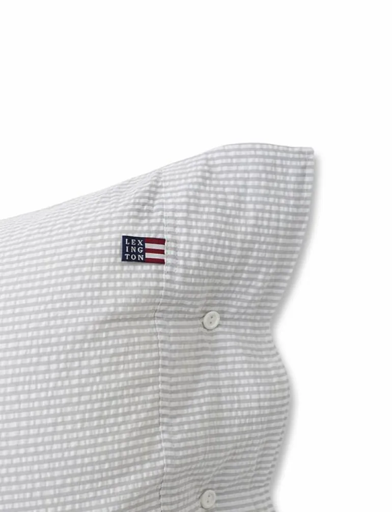 Lt Gray/White Striped Cotton Seersucker Pillowcase - Örngott