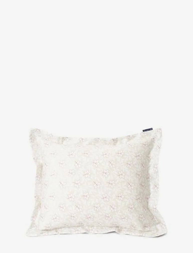 LtBeige/Pink Flower Print Cotton Sateen Pillowcase - Örngott