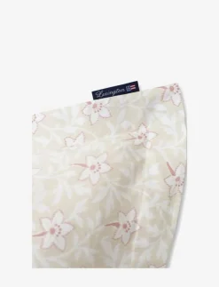 LtBeige/Pink Flower Print Cotton Sateen Pillowcase - Örngott
