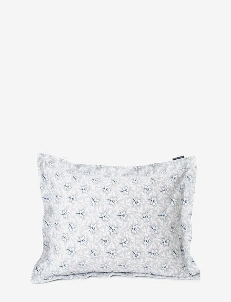 LtGray/Blue Flower Print Cotton Sateen Pillowcase - Örngott