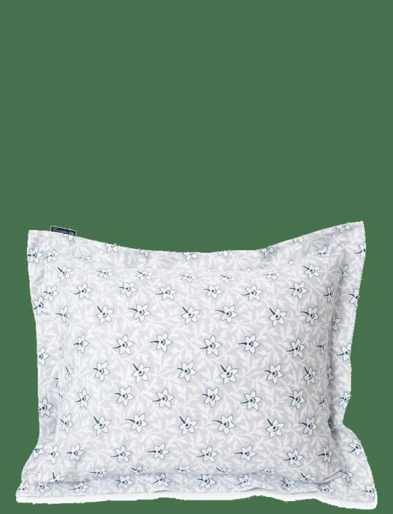 LtGray/Blue Flower Print Cotton Sateen Pillowcase - Örngott