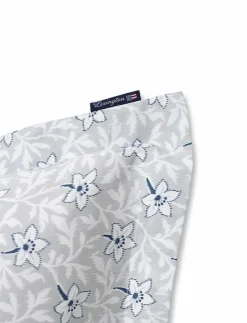 LtGray/Blue Flower Print Cotton Sateen Pillowcase - Örngott