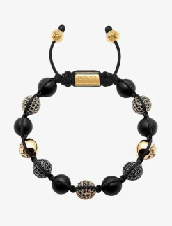 Men's Beaded Bracelet with Matte Onyx and Black/Gold CZ Diam - Armband