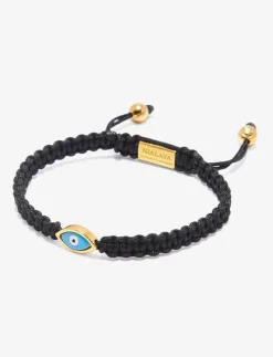 Men's Black String Bracelet with Gold Evil Eye - Armband