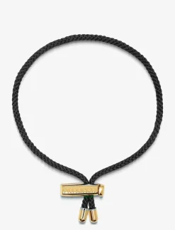 Men's Black String Bracelet with Adjustable Gold Lock - Armband