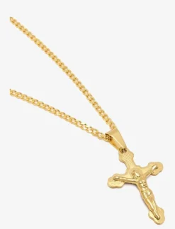 Men's Gold Necklace with Crucifix Pendant - Halsband