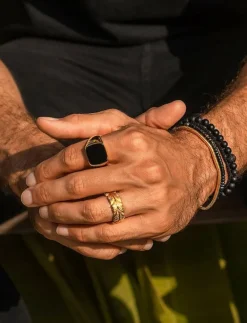 Men's Gold Signet Ring with Onyx - Ringar