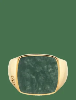 Men's Golden Cocktail Ring with Green Jade - Ringar