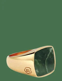Men's Golden Cocktail Ring with Green Jade - Ringar