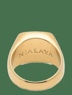 Men's Golden Cocktail Ring with Green Jade - Ringar