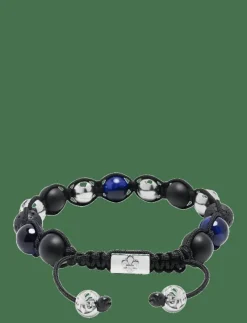 Men's Sterling Silver Beaded Bracelet with Matte Onyx, Lava Stone, and Blue Tiger Eye - Armband