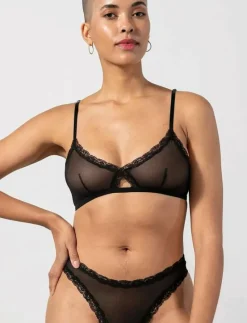 Mesh Lace Trim Triangle Bralette - Bralette
