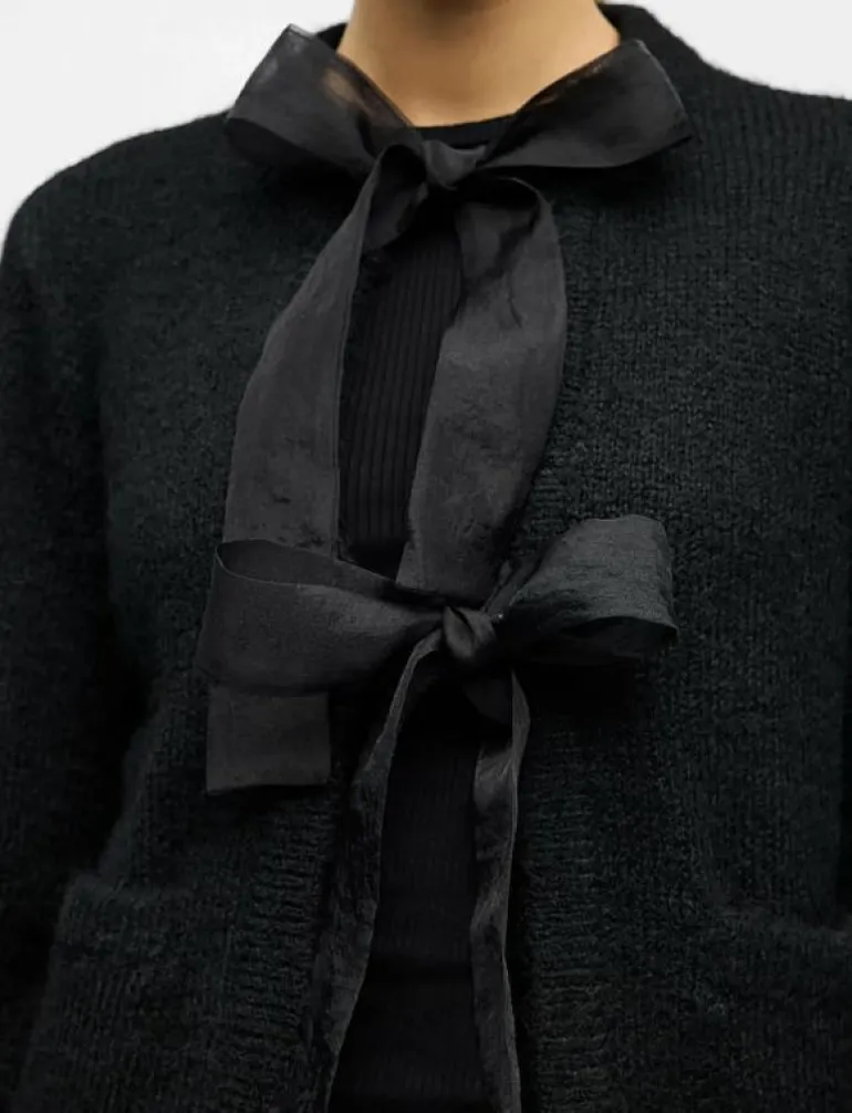 OBJSAGGIA L/S LO KNIT BOW CARDIGAN DIV - Koftor