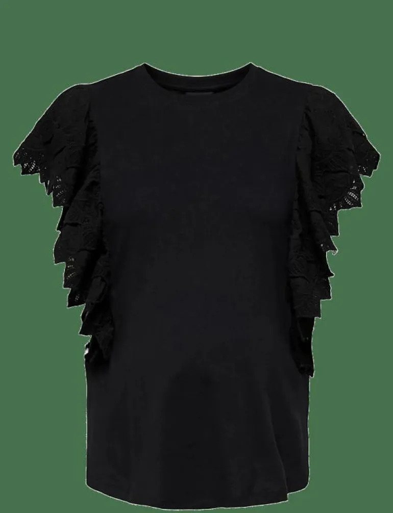 OLMBETTY LIFE S/S FRILL TOP JRS - Linnen