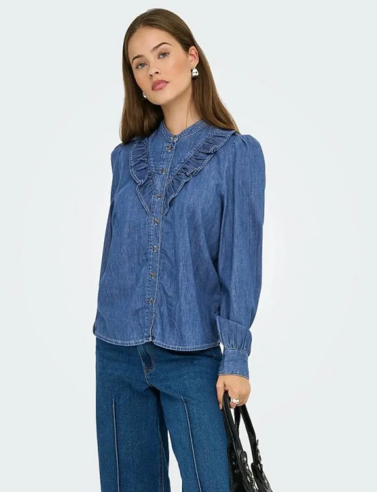 ONLDASHA-SEVIGNY L/S FRILL SHIRT DNM AKM - Jeansskjortor