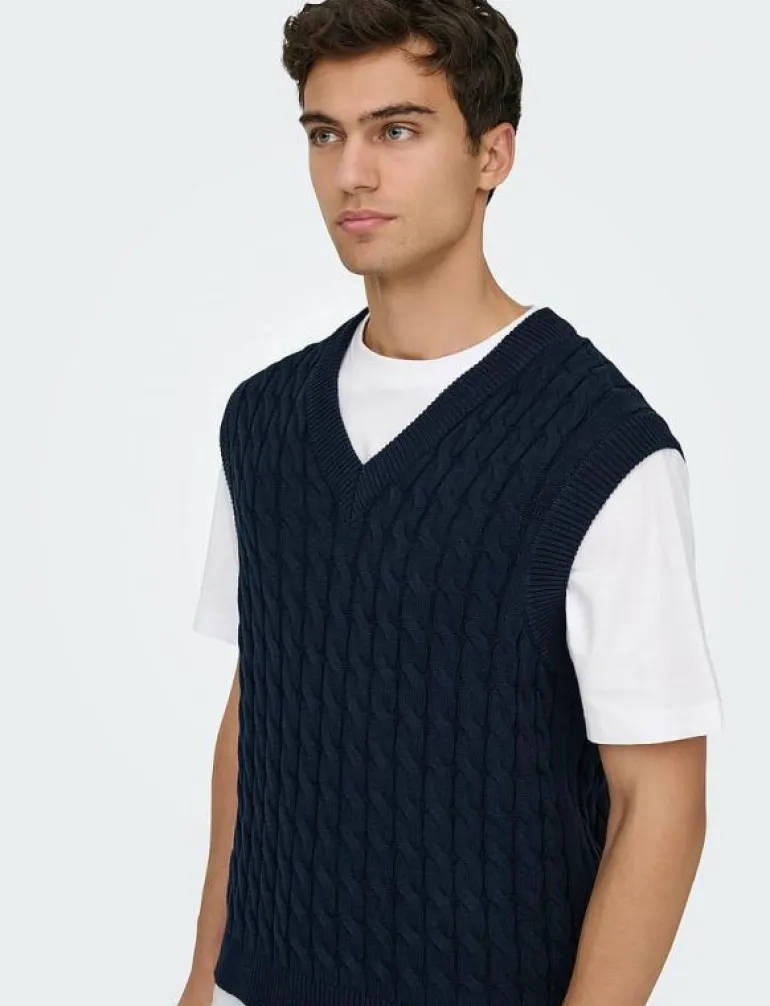 ONSKICKER LIFE RLX 3 CABLE VEST KNIT - Stickade västar
