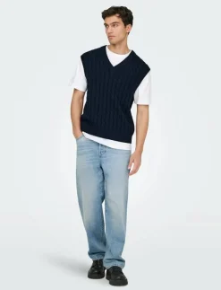 ONSKICKER LIFE RLX 3 CABLE VEST KNIT - Stickade västar