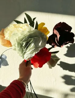 PAPER FLOWER, BRANCH WITH DETAILED LEAFS, GREEN - Torkade blommor