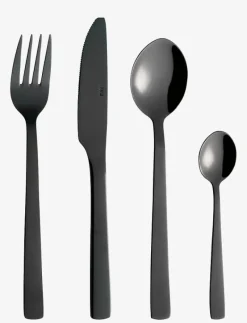 RAW - bestik bestikæske 48 dele blank sort belægning 12 x kniv - ske - gaffel - kaffeske gaveæske - Bestickset