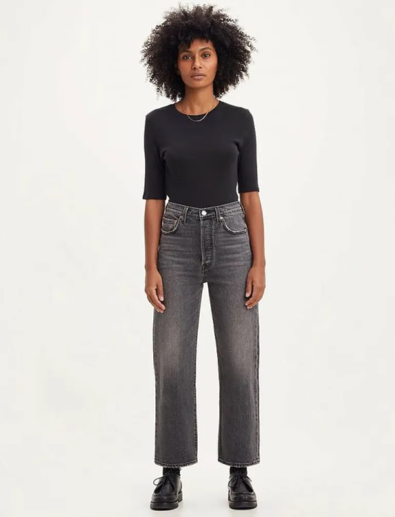 RIBCAGE STRAIGHT ANKLE BLACKS - Straight jeans