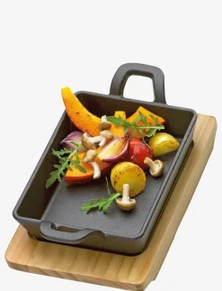 Serving pan angular with wooden board - Grilltillbehör