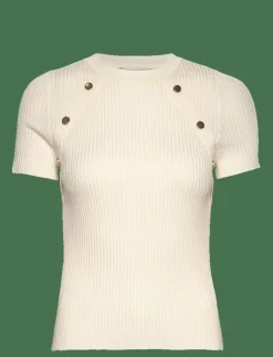 Short-sleeved ribbed sweater with buttons - Stickat
