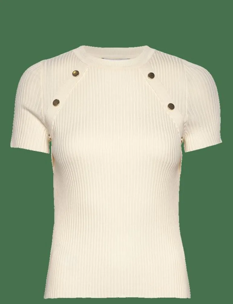 Short-sleeved ribbed sweater with buttons - Stickat
