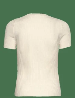 Short-sleeved ribbed sweater with buttons - Stickat