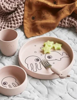 Silicone dinner set Sea friends Powder - Serveringsset