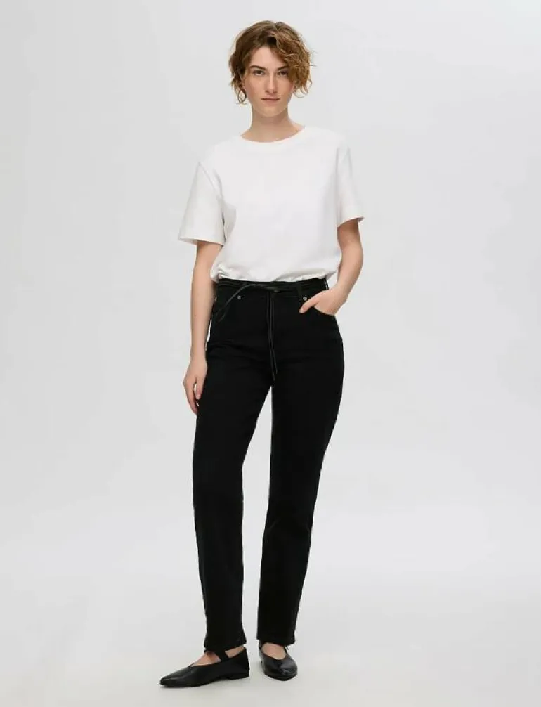 SLFALICE MW STRAIGHT BLACK JEANS NOOS - Straight jeans