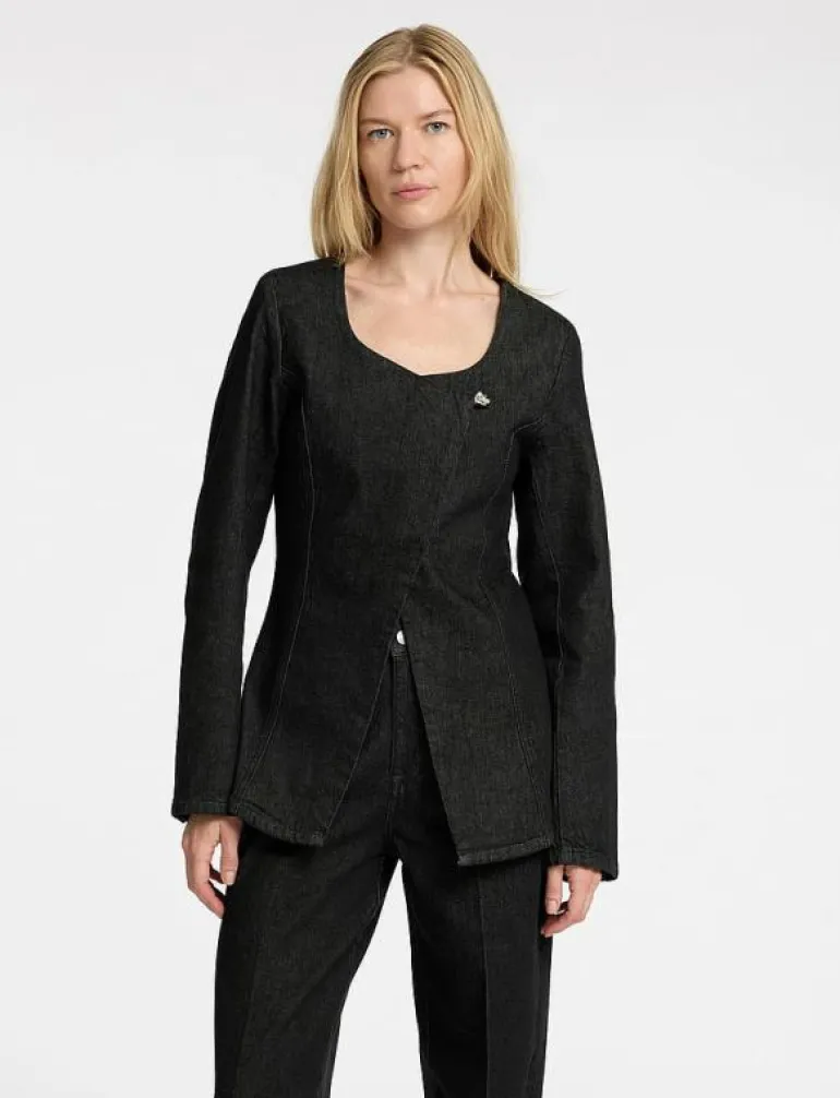 SLFCORA U-NECK FITTED DENIM BLAZER - Enkelknäppta kavajer