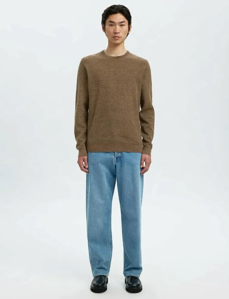 SLHROSS LS KNIT STRUCTURE CREW NECK NOOS - Rundhalsad