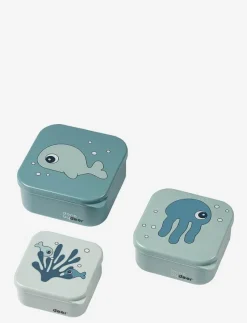 Snack box set 3 pcs Sea friends Blue - Matlåda