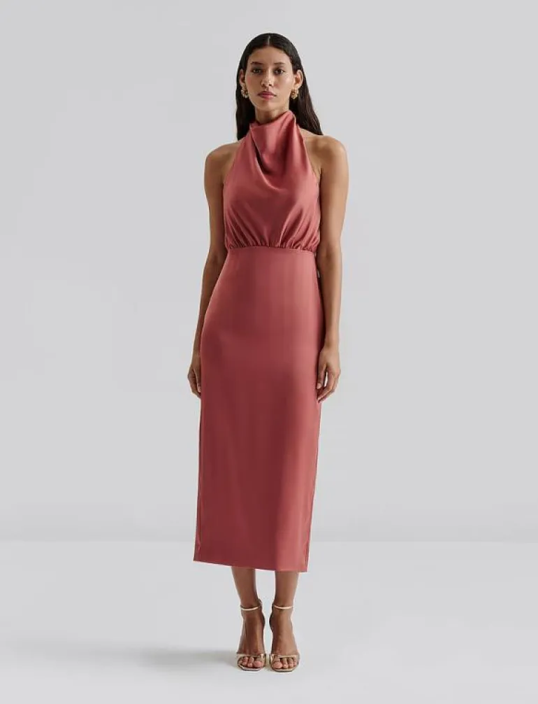 Solange open back halterneck midi dress - Midiklänningar