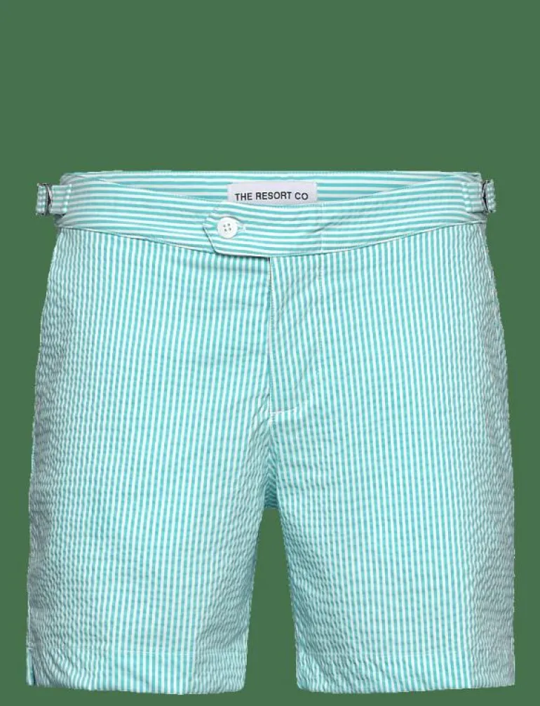 Tailored Swim Shorts Turquoise Seersucker - Badbyxor