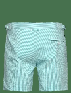 Tailored Swim Shorts Turquoise Seersucker - Badbyxor