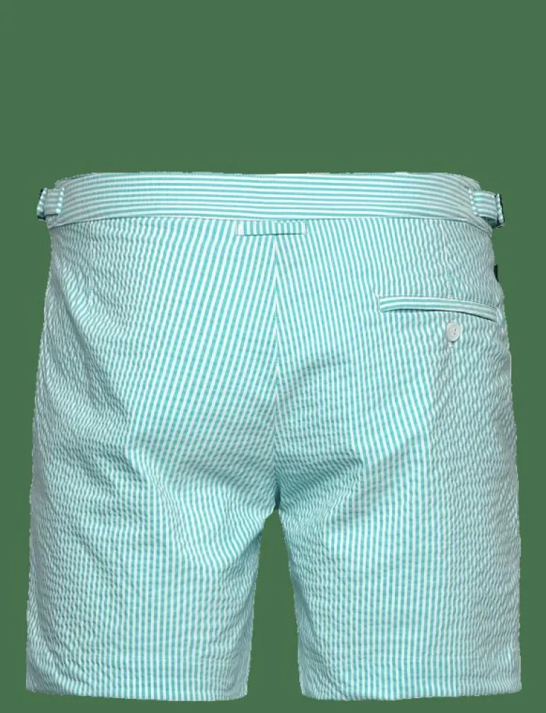 Tailored Swim Shorts Turquoise Seersucker - Badbyxor