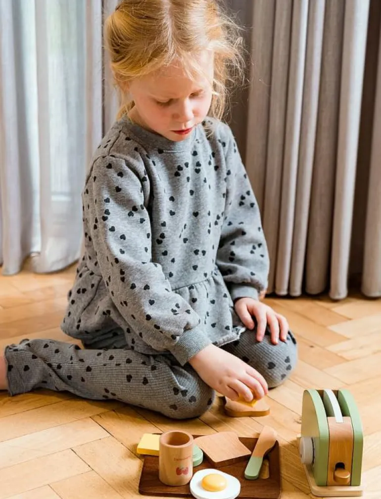TOASTER SET WOOD IN GIFT BOX - 9 PCS - Tillbehör till leksakskök