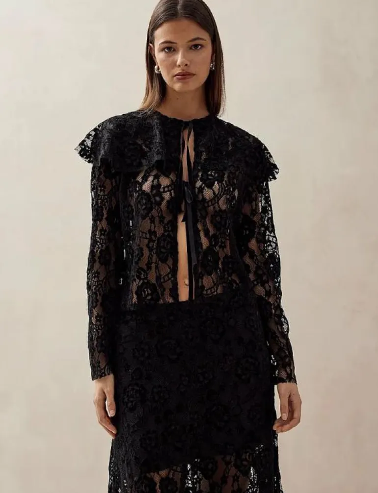 Tolpa Lace Black Blouse - Långärmade blusar