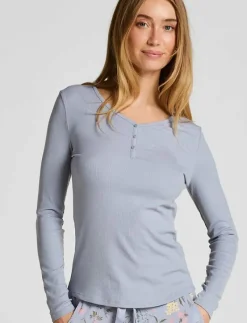 TOP LS RIB MODAL HENLEY - Överdelar