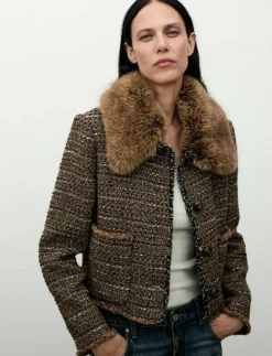 Tweed jacket with fur collar - Enkelknäppta kavajer