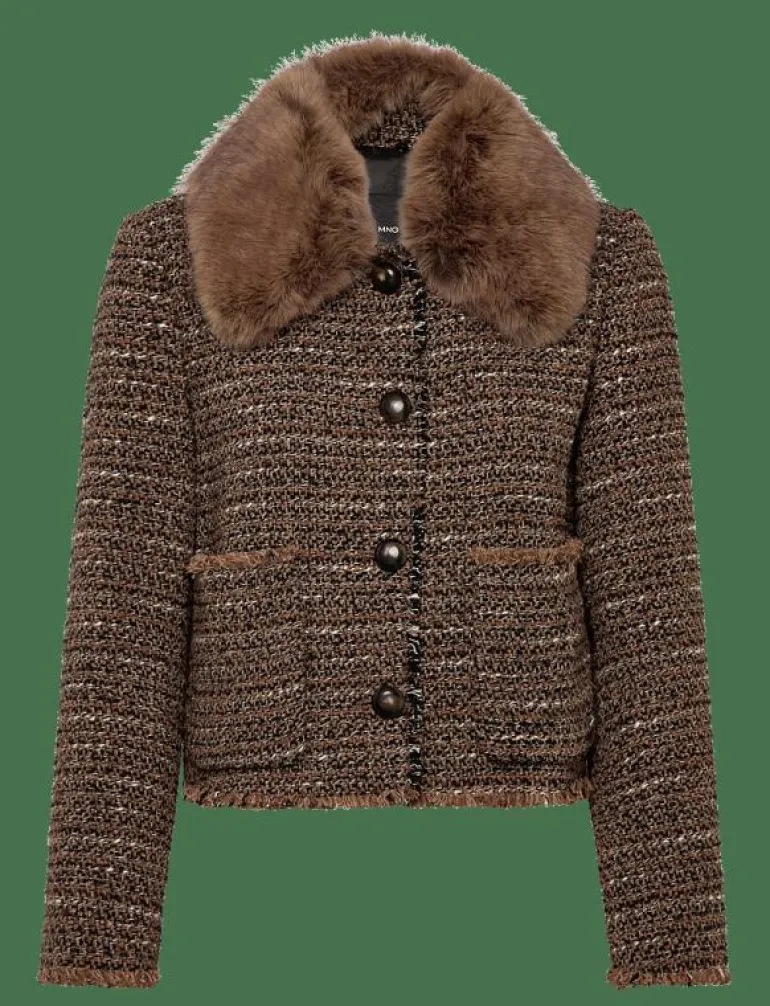 Tweed jacket with fur collar - Enkelknäppta kavajer