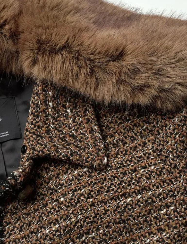 Tweed jacket with fur collar - Enkelknäppta kavajer